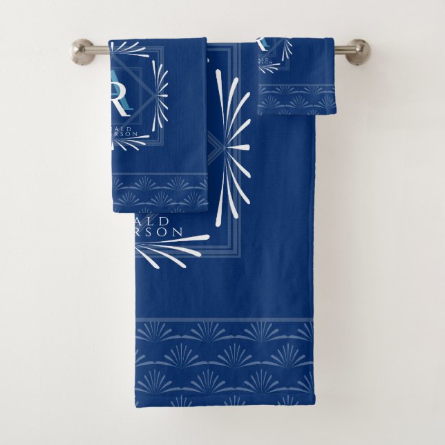 Stylish Frame Navy Monogram  Bath Towel Set (Insitu)
