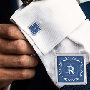 Stylish Frame Navy Monogram Cufflinks