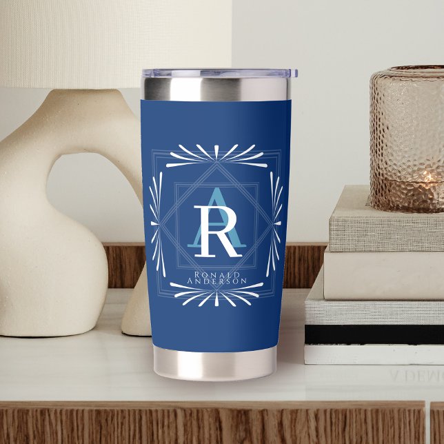 Stylish Frame Navy Monogram Insulated Tumbler (Modern Stylish Monogram Design. Making it a special gift for someone special.)