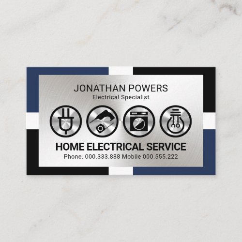 Stylish Frame Silver Electrical Icons Business Card