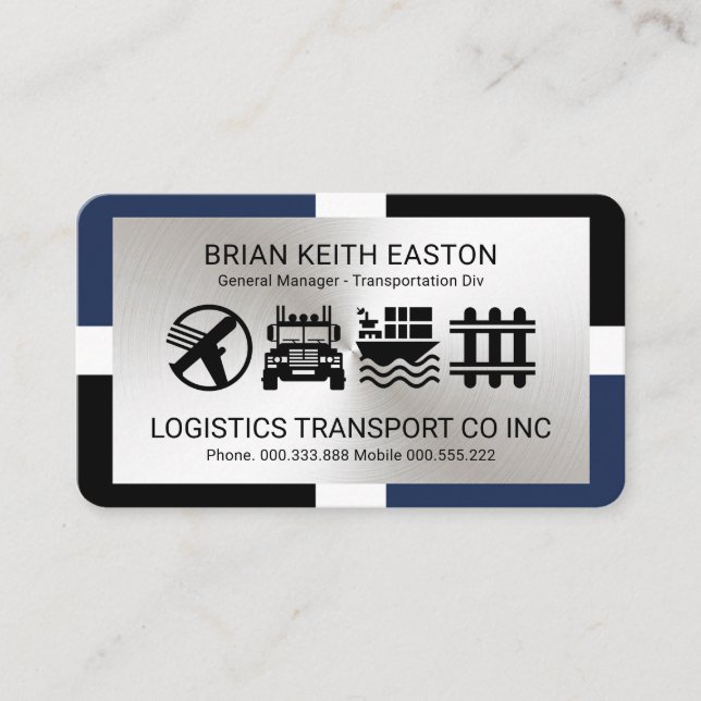 Stylish Frame Silver Layer Transport Business Card (Front)