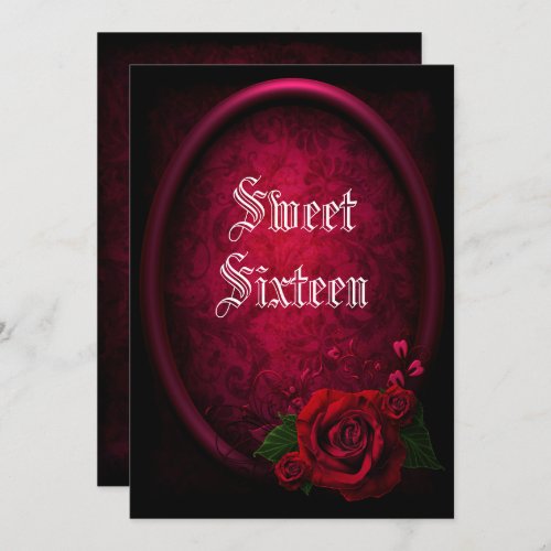 Stylish Framed Gothic Blood Rose Sweet Sixteen Invitation