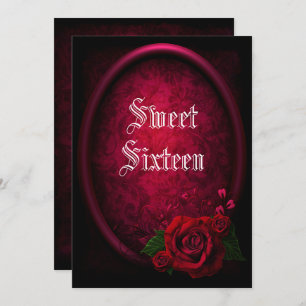 Stylish Framed Gothic Blood Rose Sweet Sixteen Invitation