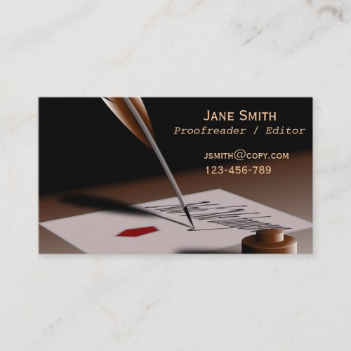 Stylish freelance Proofreader with vintage quill Business Card