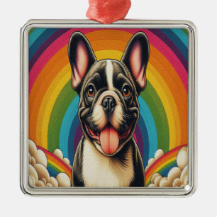 Stylish French Bulldog Dog Colorful Rainbow Metal Ornament