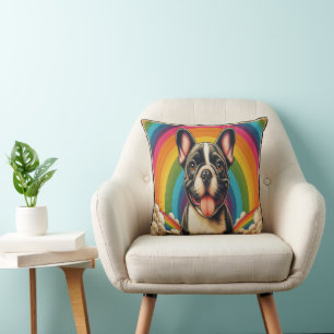 Stylish French Bulldog Dog Colorful Rainbow Throw Pillow