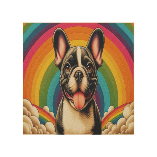 Stylish French Bulldog Dog Colorful Rainbow Wood Wall Art