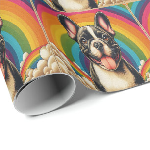Stylish French Bulldog Dog Colorful Rainbow Wrapping Paper