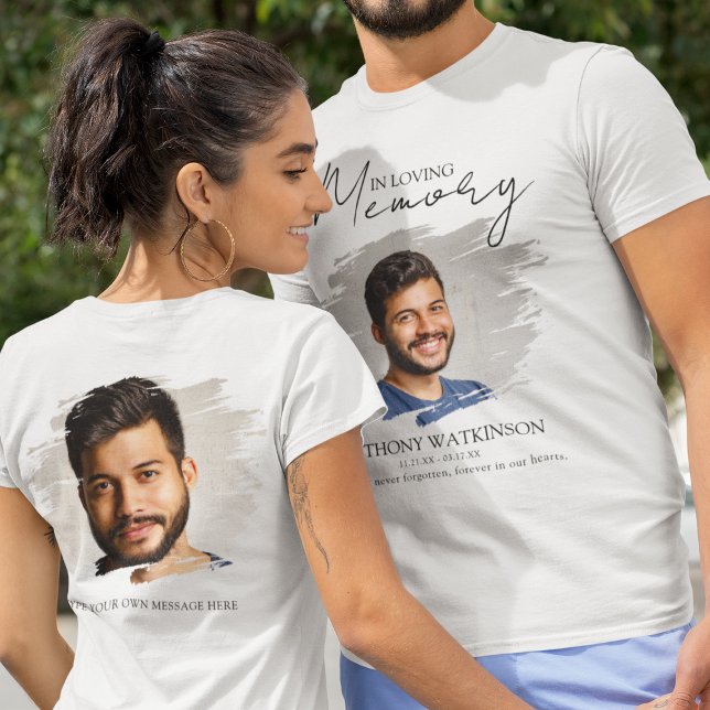 Stylish Front And Back Photo Funeral T-Shirt (Creator Uploaded)
