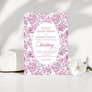Stylish Fuchsia Rose Gold Toile Floral Wedding  Invitation