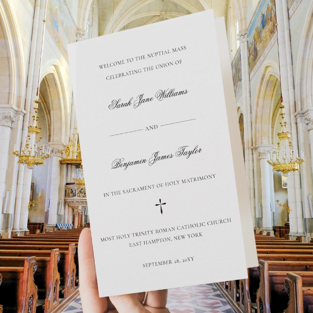 Stylish Full Mass Folded Catholic Wedding Program (This elegant Catholic wedding program includes the full text for your nuptial Mass.)