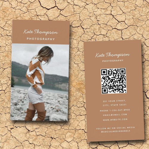 Stylish Full Photo Simple Photography Terracotta Business Card