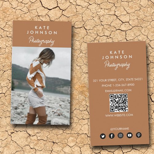 Stylish Full Photo Simple Photography Terracotta  Business Card