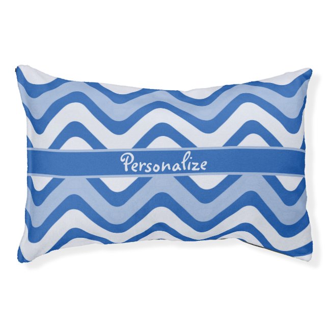 Stylish & Fun Blue Wavy Lines Pattern Cat Dog Pet Bed (Front)