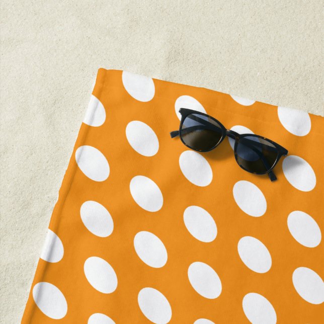 Stylish Fun Elliptical Polka Dots On Bright Orange Beach Towel (In Situ)