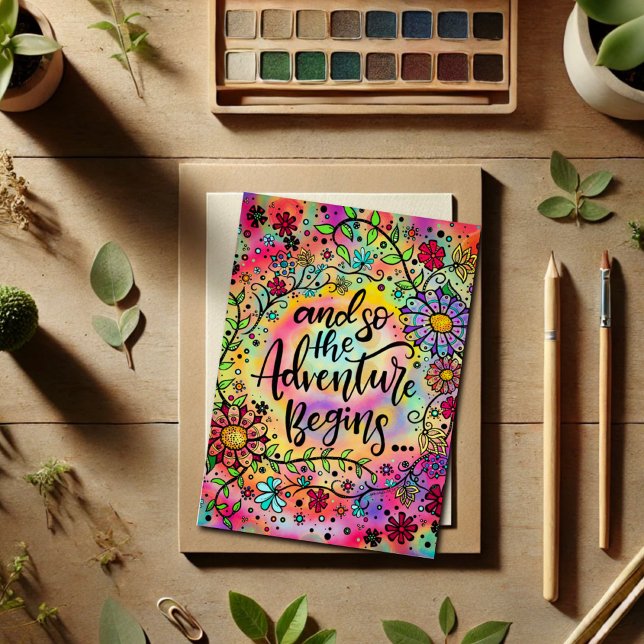 Stylish Fun Floral Colorful Adventure Begins Quote (Creator Uploaded)