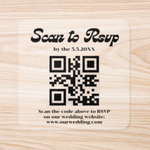 stylish fun retro script rsvp qr code wedding  square sticker