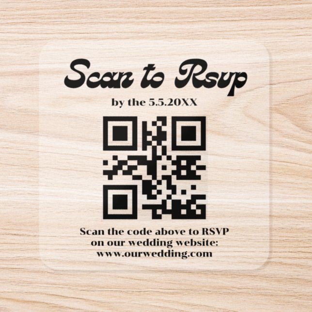 stylish fun retro script rsvp qr code wedding  square sticker (Single)