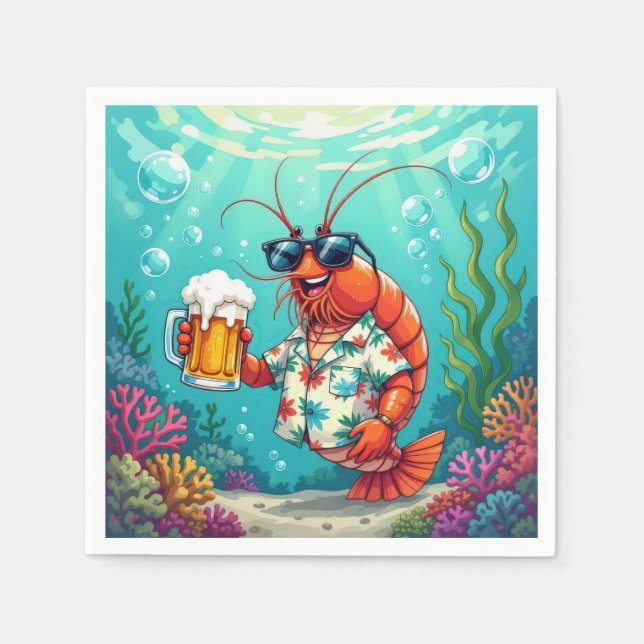 Stylish Fun Shrimp With a Glass of Beer Napkins (Front)