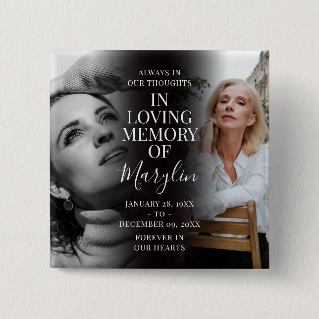 Stylish Funeral Memorial Before & After Photo Button (Front)