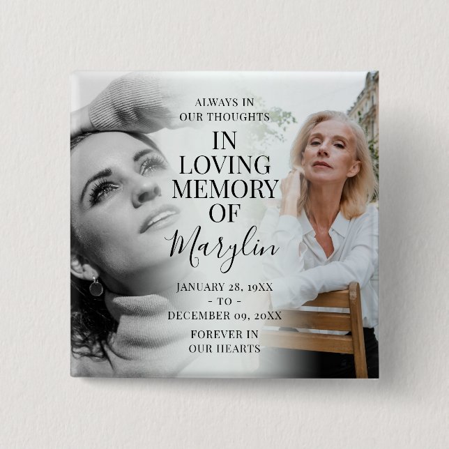 Stylish Funeral Memorial Before & After Photo Button (Front)