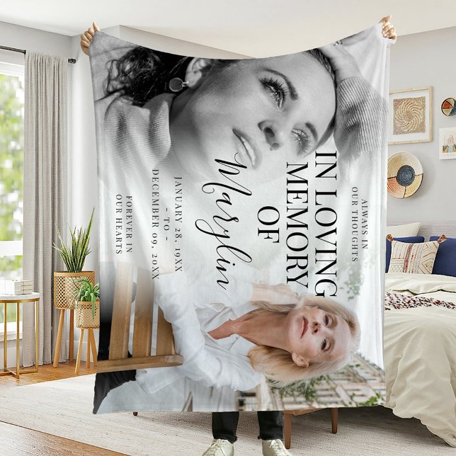 Stylish Funeral Memorial Before & After Photo Fleece Blanket (Creator Uploaded)