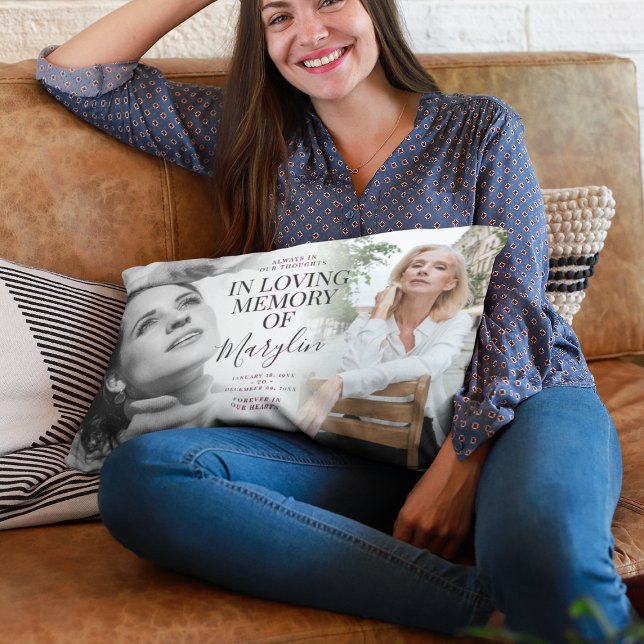 Stylish Funeral Memorial In Loving Memory 2 Photo Lumbar Pillow (Creator Uploaded)