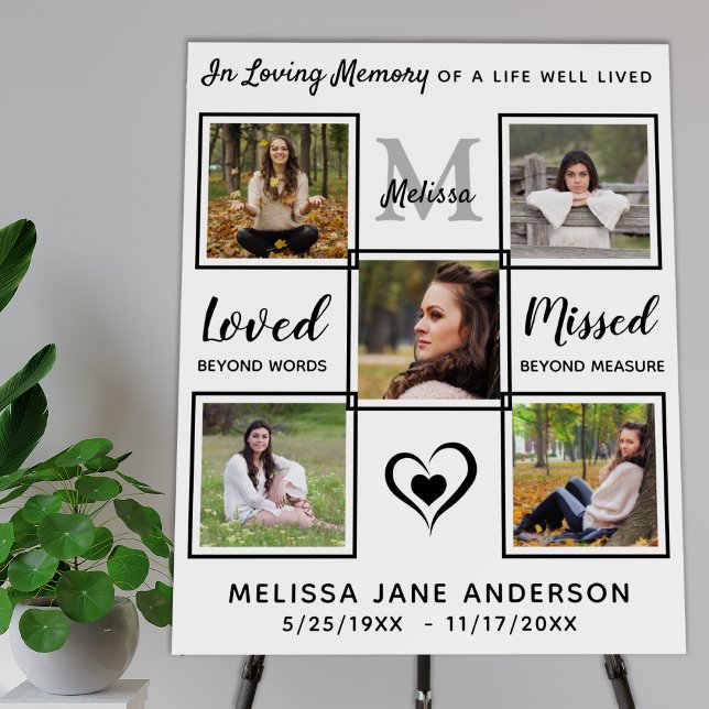 Stylish Funeral Memorial Personalized 5 Photo Foam Board (Creator Uploaded)