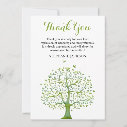 Stylish Funeral Thank You Note  Green Tree