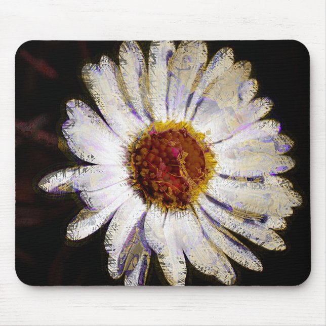 Stylish Funky Abstract Daisy White Flower Art Mouse Pad (Front)
