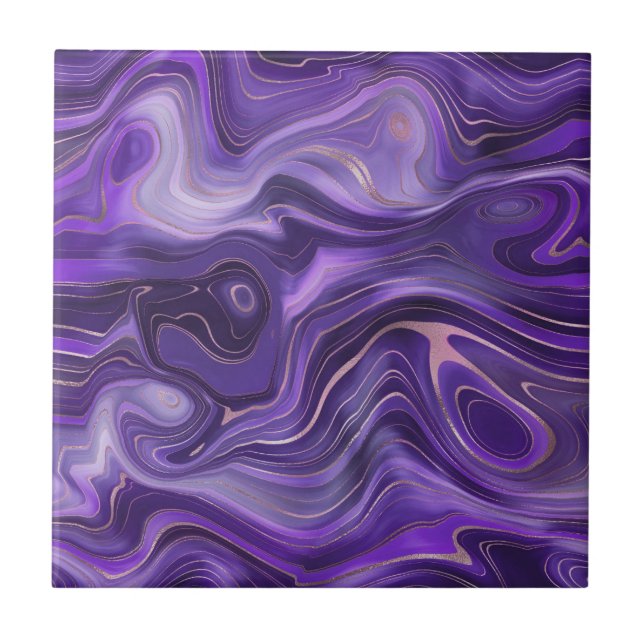 Stylish Funky Groovy Purple Curves Marble 1-6 Ceramic Tile (Front)