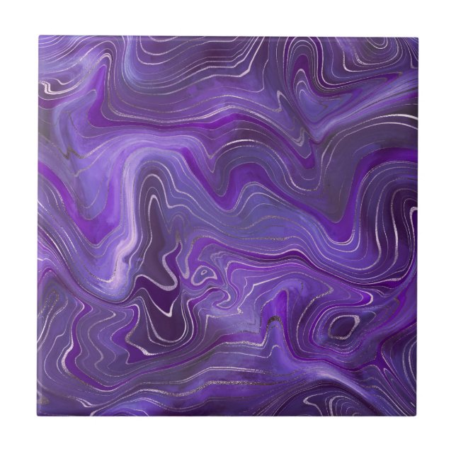Stylish Funky Groovy Purple Curves Marble 2-6 Ceramic Tile (Front)