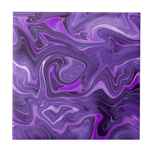 Stylish Funky Groovy Purple Curves Marble 3-6 Ceramic Tile (Front)