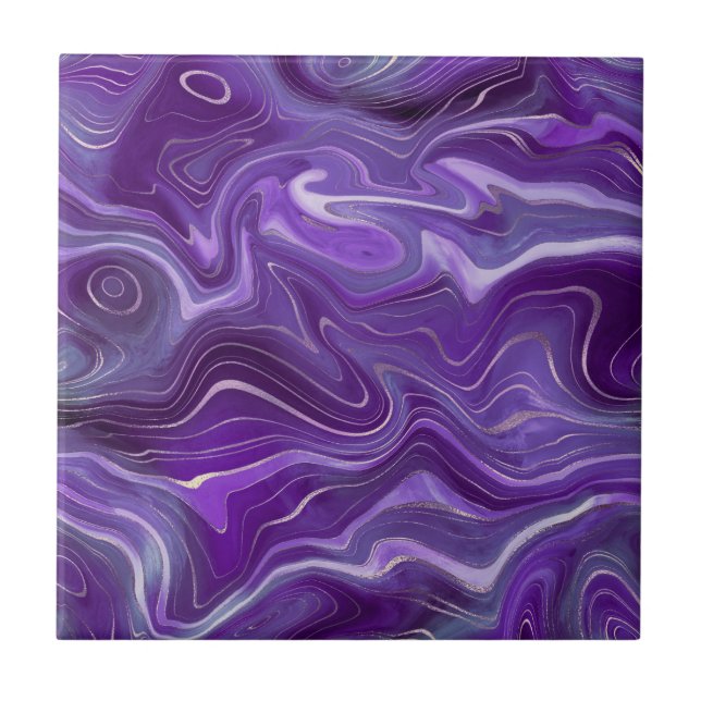 Stylish Funky Groovy Purple Curves Marble 4-6 Ceramic Tile (Front)