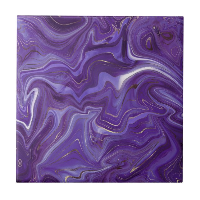 Stylish Funky Groovy Purple Curves Marble 5-6 Ceramic Tile (Front)