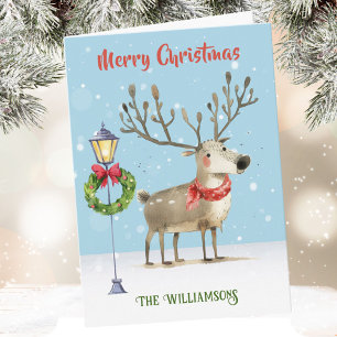 Stylish Funky Quirky Watercolor Reindeer Tree Card