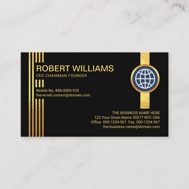 Stylish Futuristic Gold Lines CEO Founder Business Card (Front)