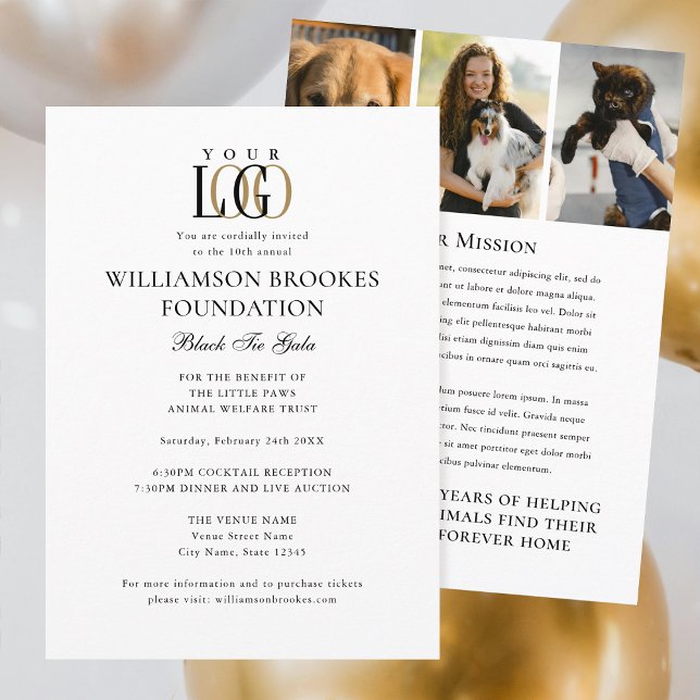 Stylish Gala Custom Event Logo Photo White Black Invitation (Creator Uploaded)