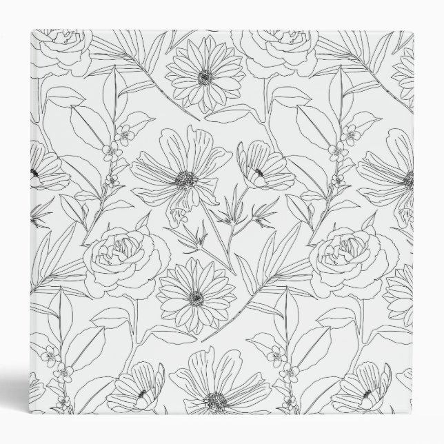 stylish garden flowers black outlines design 3 ring binder (Front)