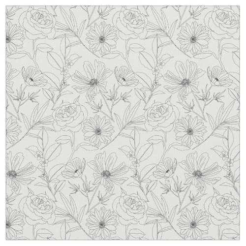 stylish garden flowers black outlines design fabric