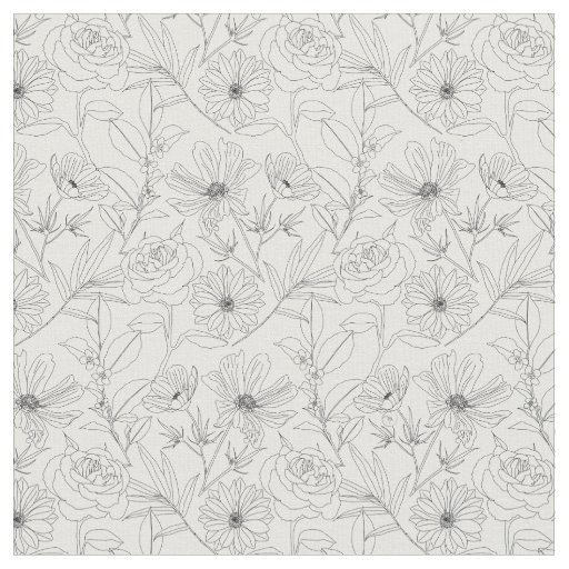stylish garden flowers black outlines design fabric