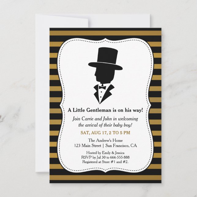 Stylish Gentleman Baby boy shower invitations (Front)