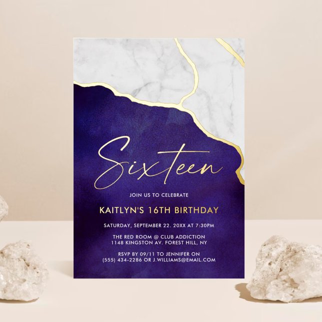 Stylish Geoed Marble 16th Birthday Real Foil Invitation (Creator Uploaded)