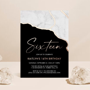 Stylish Geoed Marble 16th Birthday Real Foil Invitation