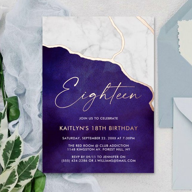 Stylish Geoed Marble 18th Birthday Real Foil Invitation (Creator Uploaded)