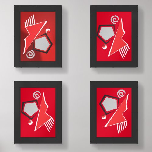 Stylish Geometric Abstract Red White  Silver  Wall Art Sets