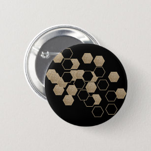 stylish geometric black and gold hexagon pattern button