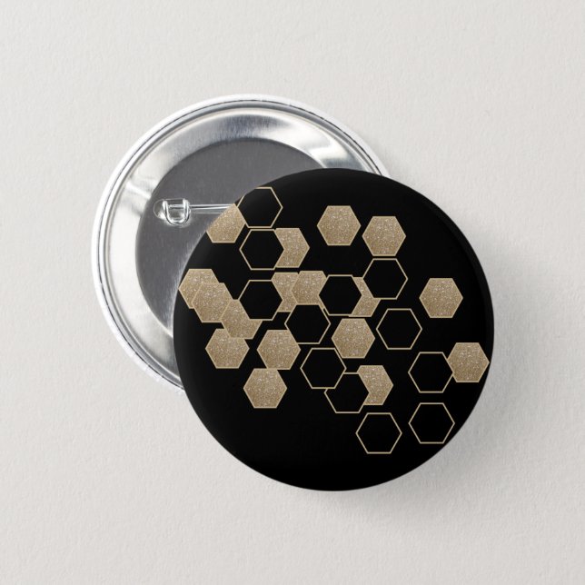 stylish geometric black and gold hexagon pattern button (Front & Back)