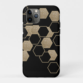 stylish geometric black and gold hexagon pattern iPhone 11 pro case