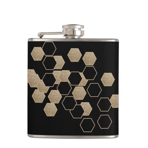 stylish geometric black and gold hexagon pattern flask